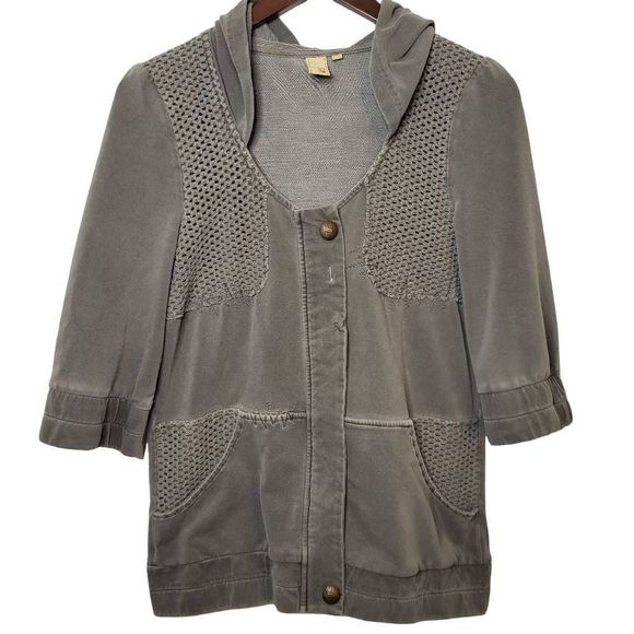 BKE Tops - Bke Buckle Womens Zip Hoodie Crochet Pockets 3/4 Sleeve Jacket Grey Size XL